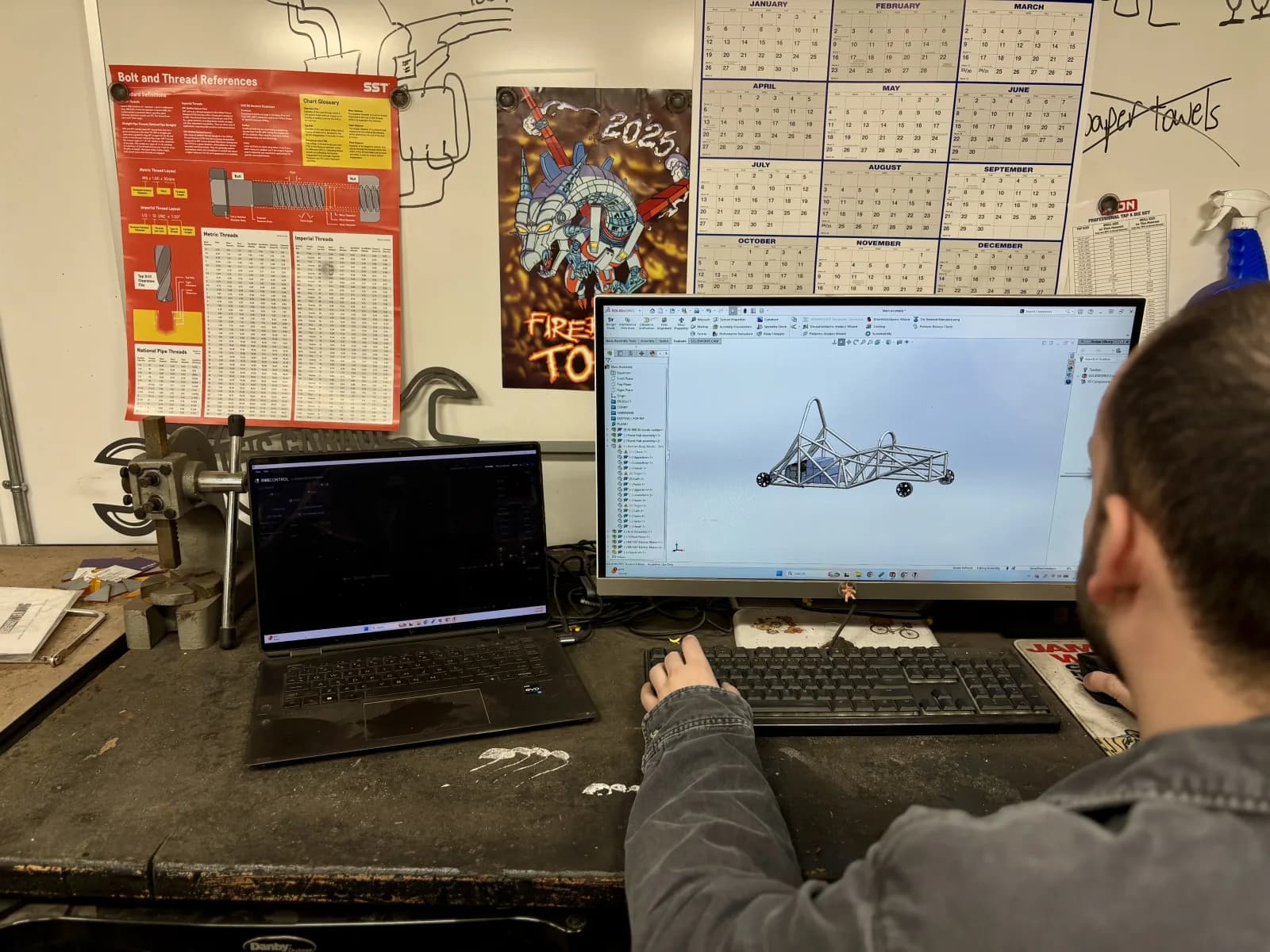 Nathan working on a SolidWorks CAD design at the computer